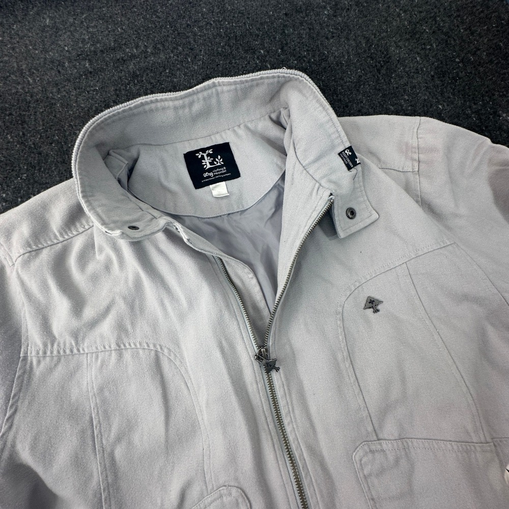 Vtg Y2K LRG Lifted Research Group Canvas Bomber Jacket Mens 3XL Gray Tree Logo